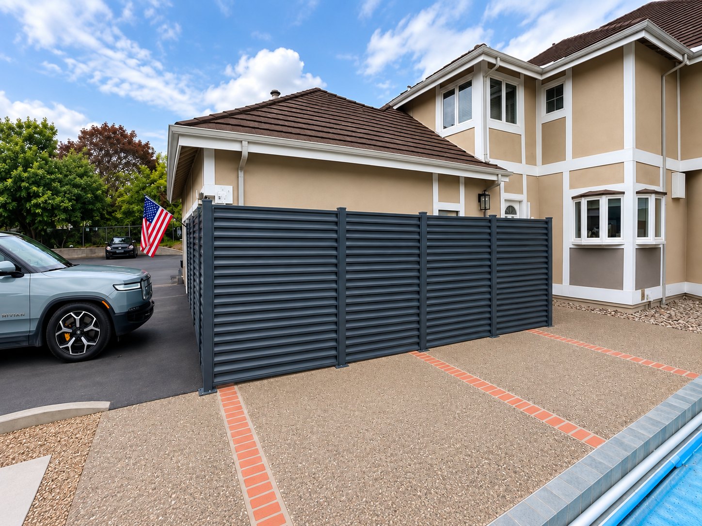 Driveway louvered fence